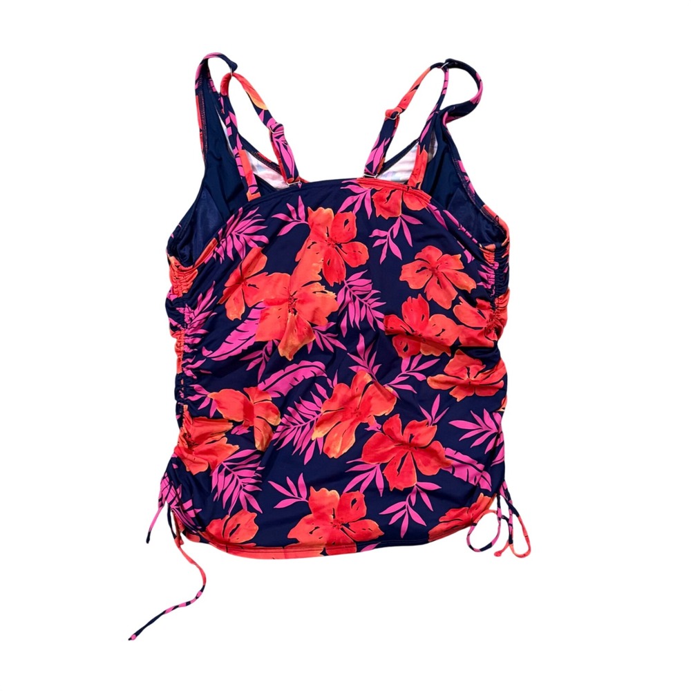 Lands End Womens Floral Tankini Top Navy Pink Orange Hibiscus Size 16 DDD Swim - Picture 2 of 3
